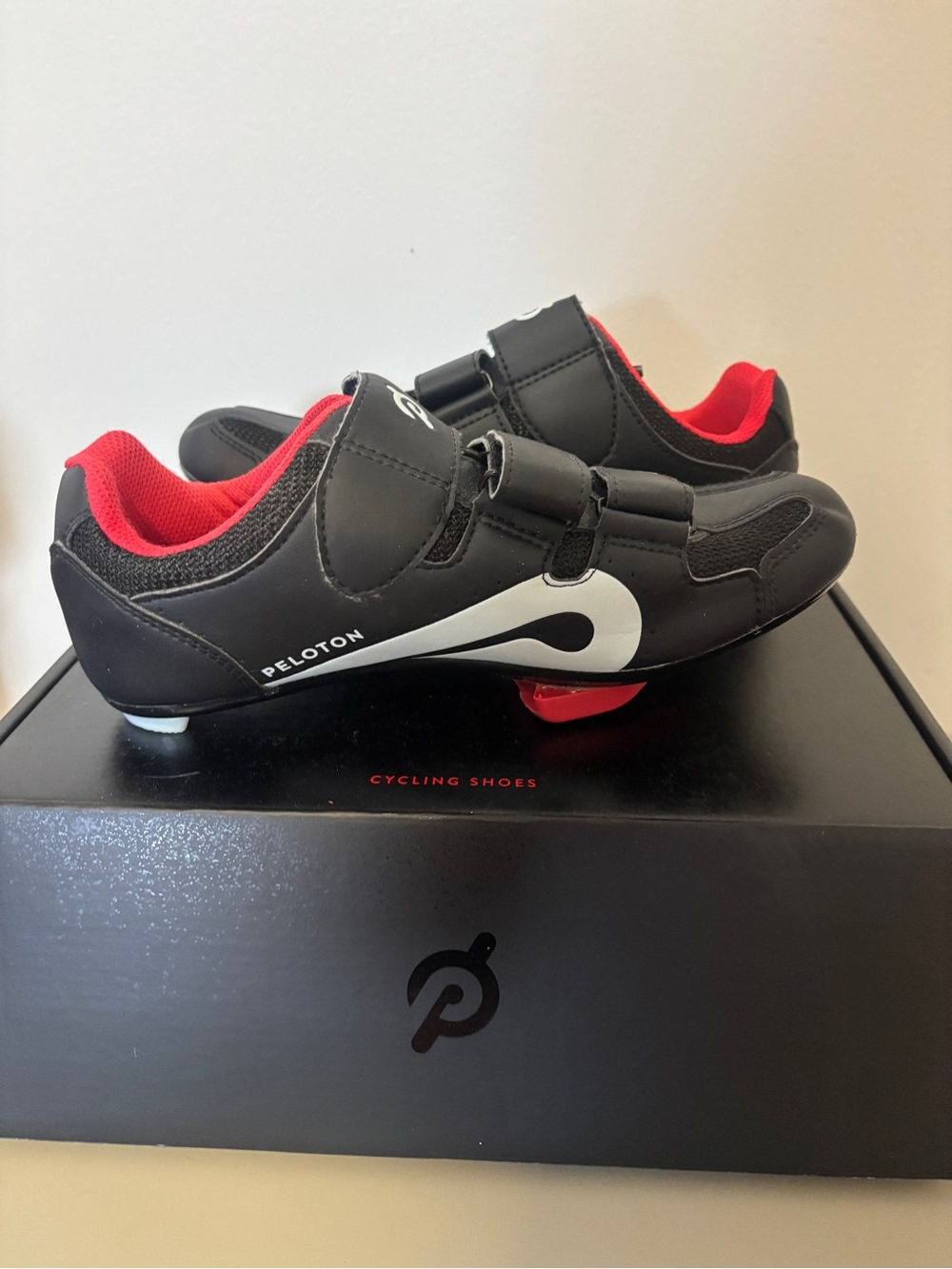 Peloton Black Shoes with Red Lining